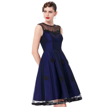 Belle Poque Stock Ärmelloser Rundhals N / T Taft Dunkelblau Vintage Retro 50s 60er Kleid BP000112-4